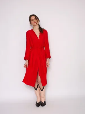 90s vintage shirt dress glamorous red with long sleeves