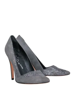 Alice & Olivia - Grey Suede & Sparkly Pointed Toe Pumps Sz 8.5