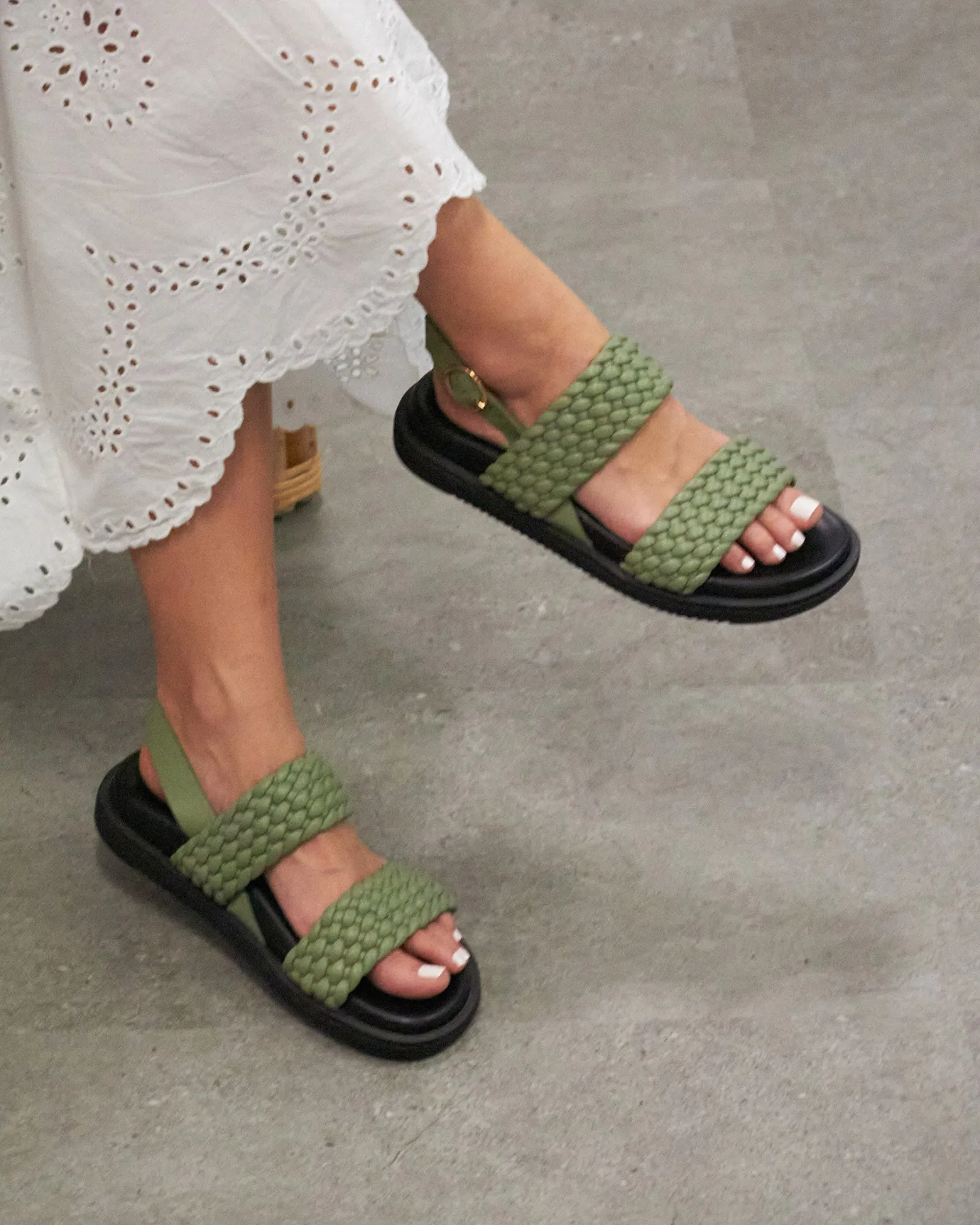 ALLEGRA Leather Plaited Footbed Sandals