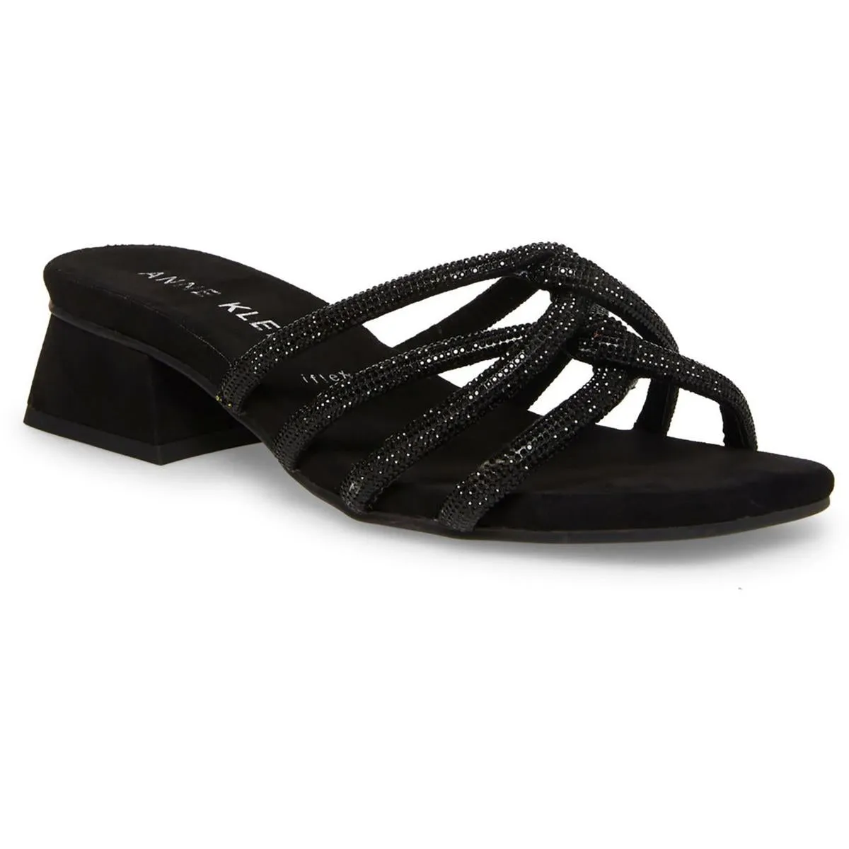 Anne Klein Womens Nikole Faux Leather Rhinestone Slide Sandals