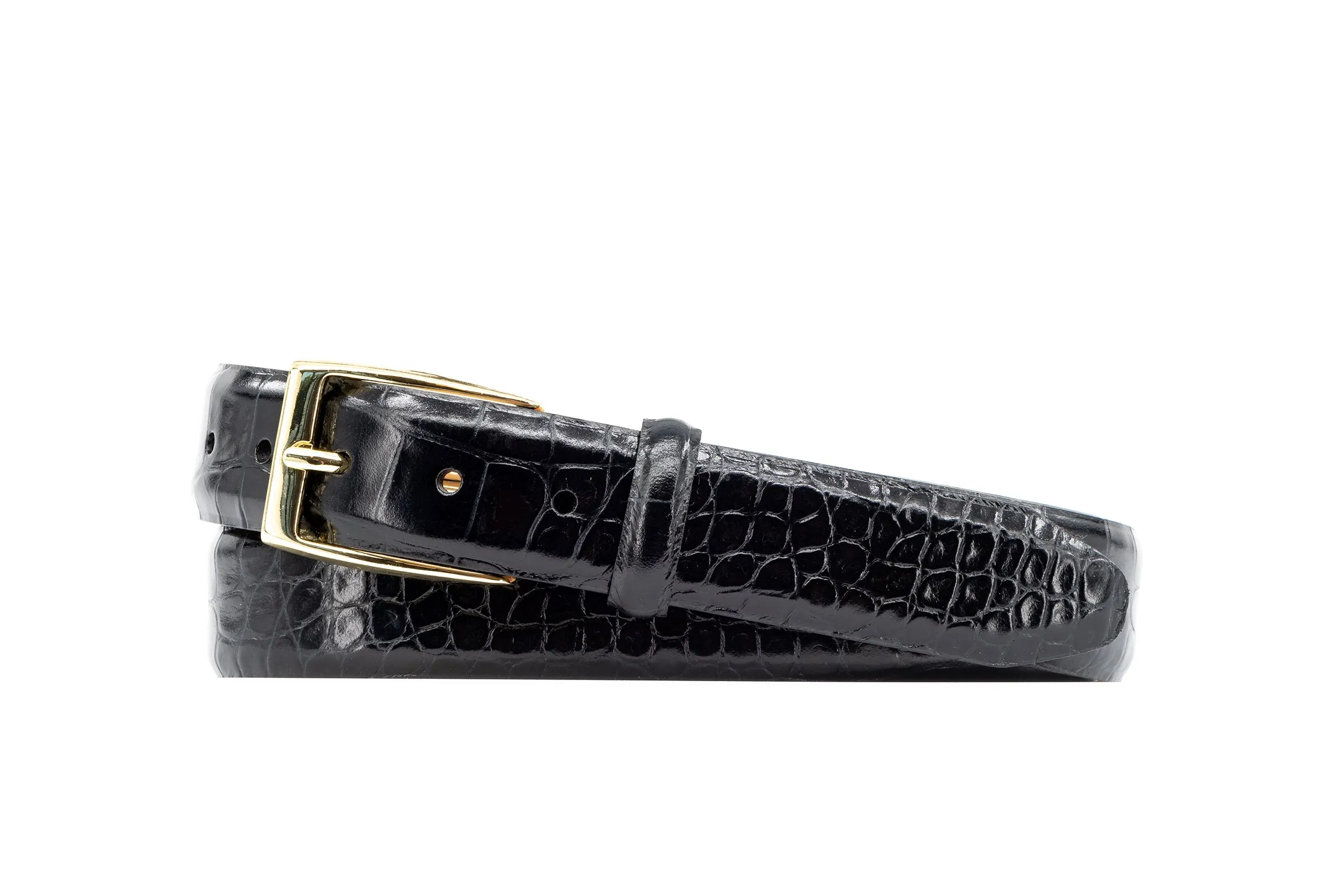 Anthony 2 Buckle Alligator Grain Italian Calf Leather Belt - Black