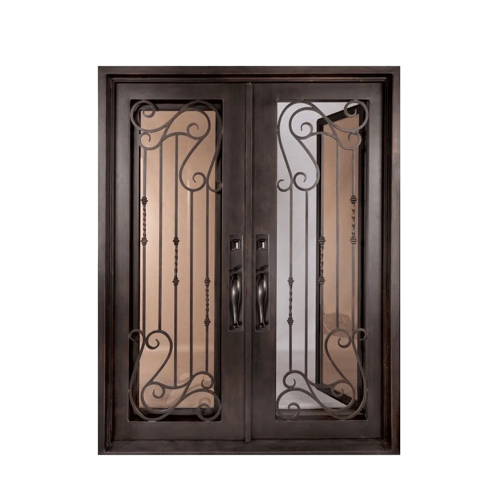 Armonia Classic Full Lite Painted Heavy Bronze Decorative Wrought Iron Prehung Front Door