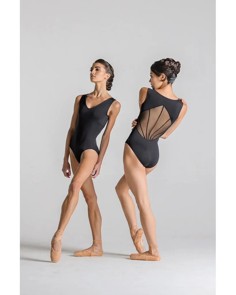 Ballet Rosa River V-Neck Stretch Mesh Inserts Tank Leotard - Womens