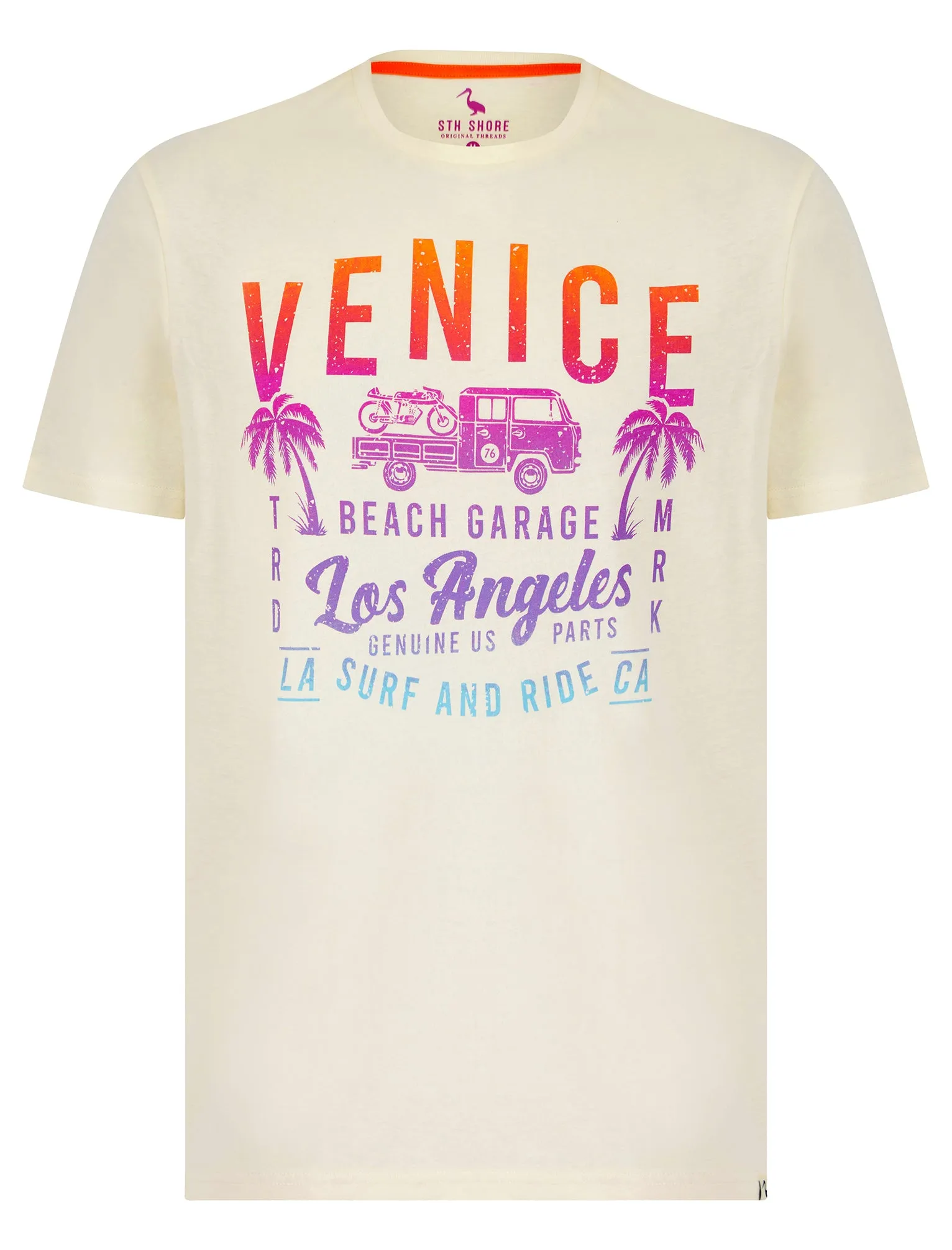 Beach Garage 2 Motif Cotton Jersey T-Shirt in Marshmallow White - South Shore