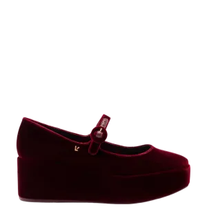 Blair Flatform In Wine Velvet by Larroudé