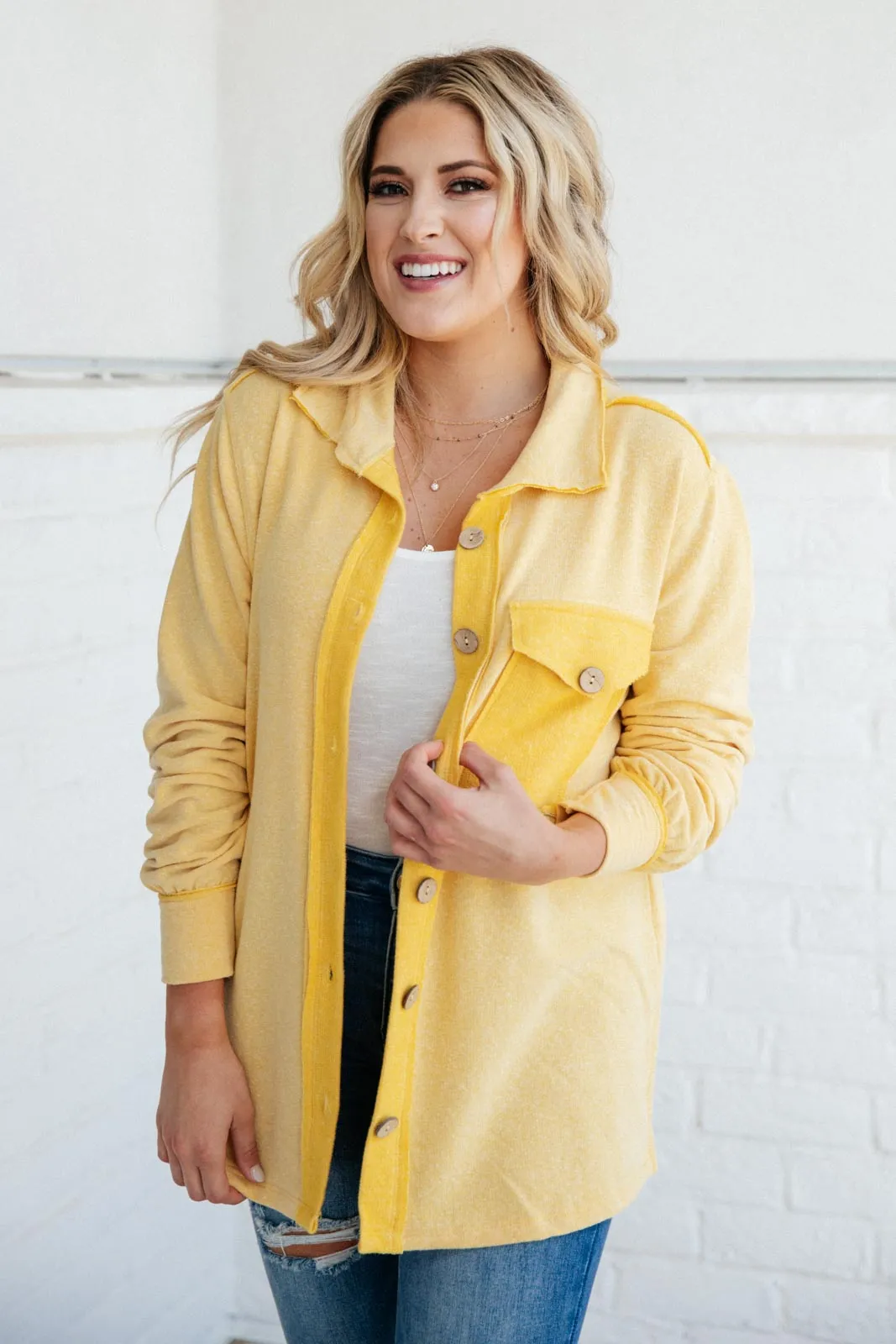 Borrowed From My Boyfriend Jacket in Yellow- 8/5/2021