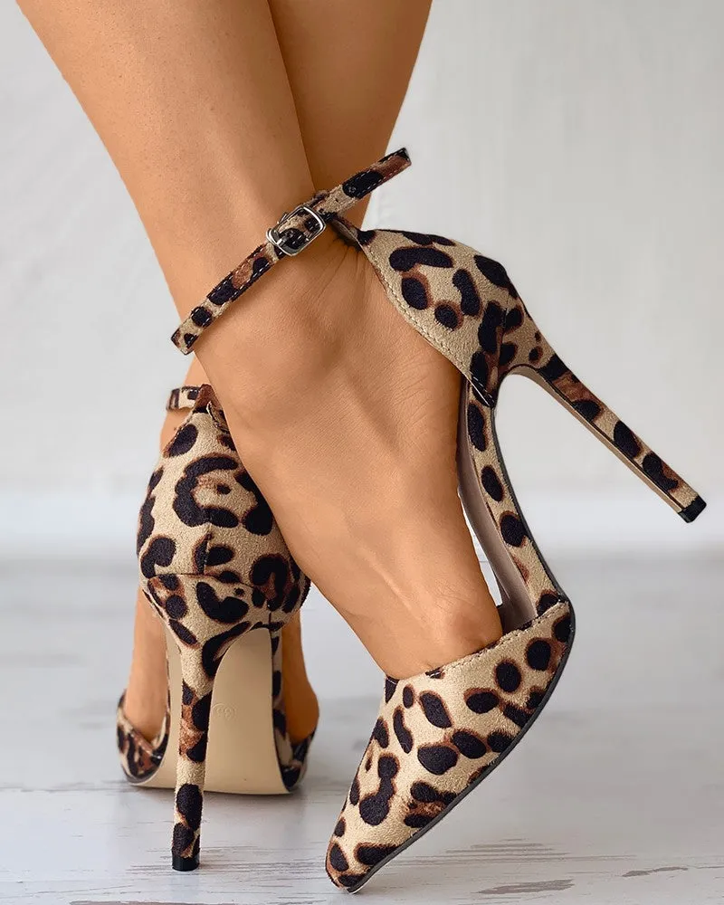 Cheetah Print Suede Pointed Toe Stiletto Heels