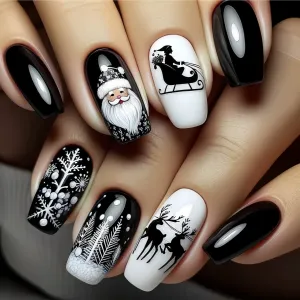 Chic Black Ballet Christmas Nail Decals