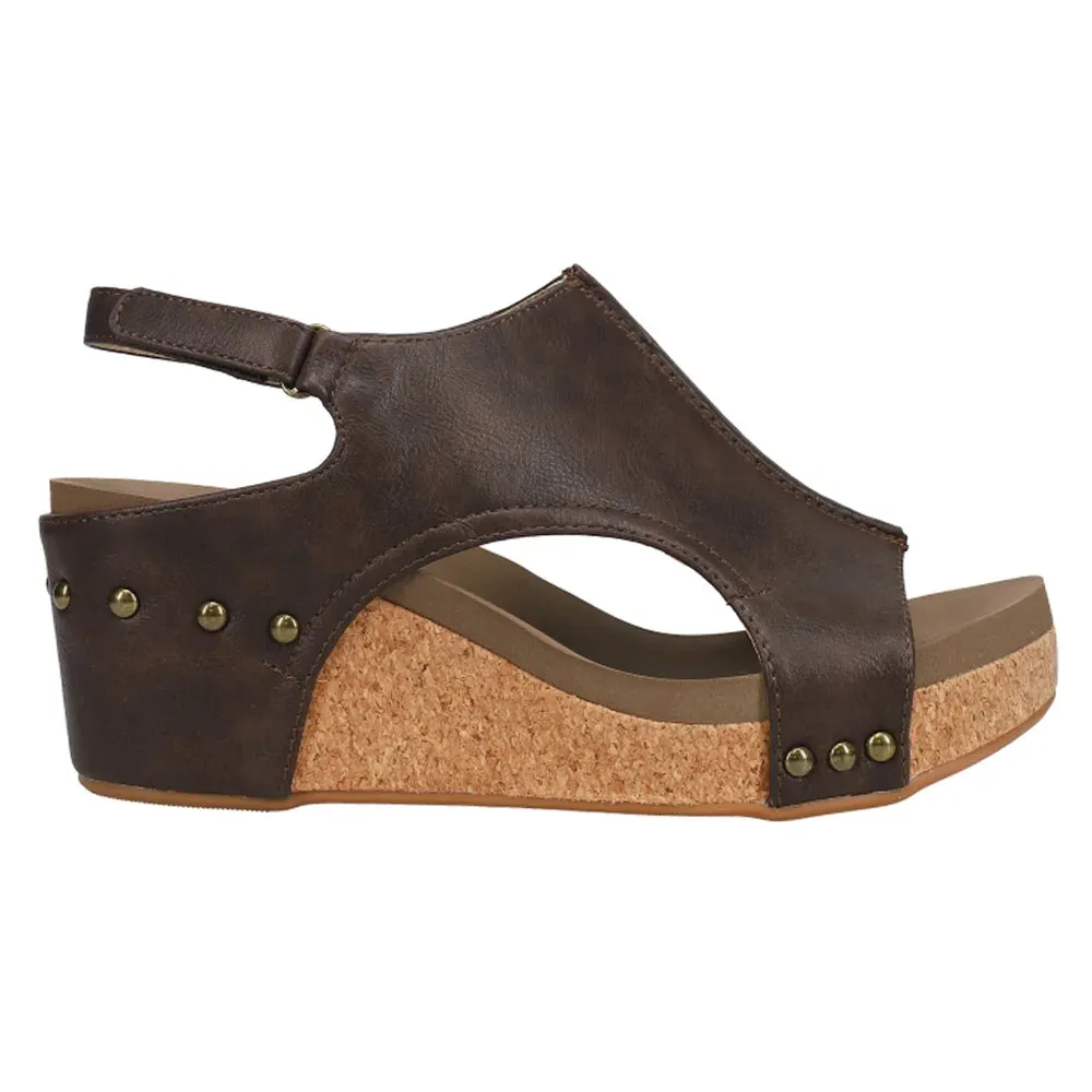Corkys Women's Carley Wedge Sandal - Chocolate Smooth 30-5316