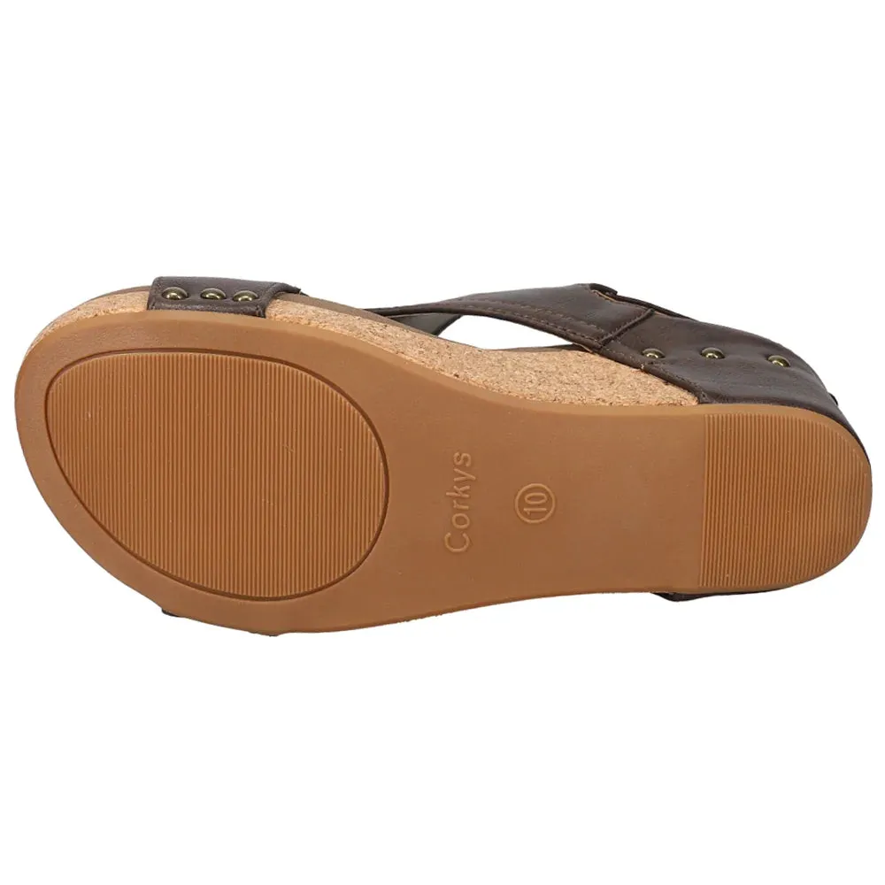 Corkys Women's Carley Wedge Sandal - Chocolate Smooth 30-5316