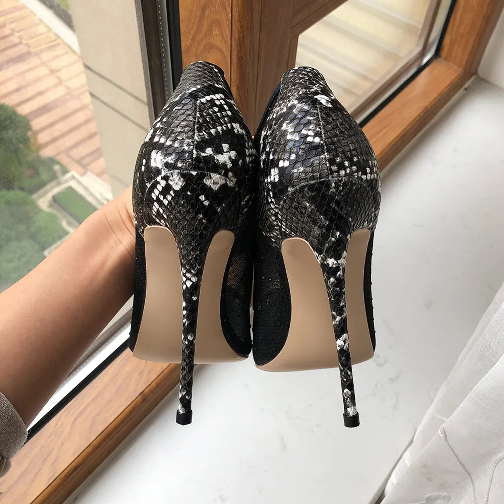 Croc-effect Women Pointed Toe Mesh Pumps