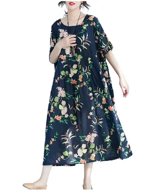 ellazhu Womens Half Sleeve Summer Oversized Dresses Print Maxi Baggy Dress Vintage Dress GA2619