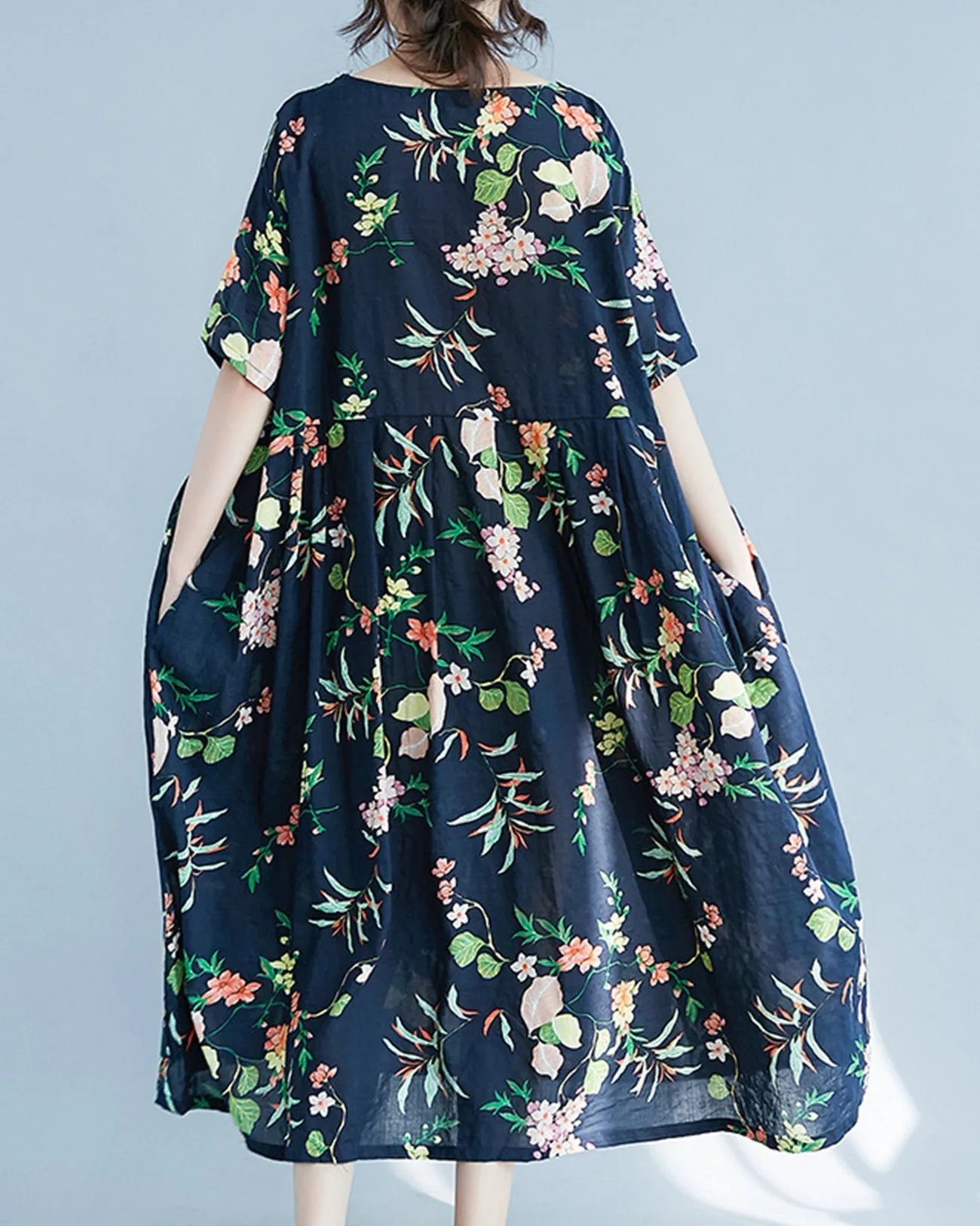 ellazhu Womens Half Sleeve Summer Oversized Dresses Print Maxi Baggy Dress Vintage Dress GA2619
