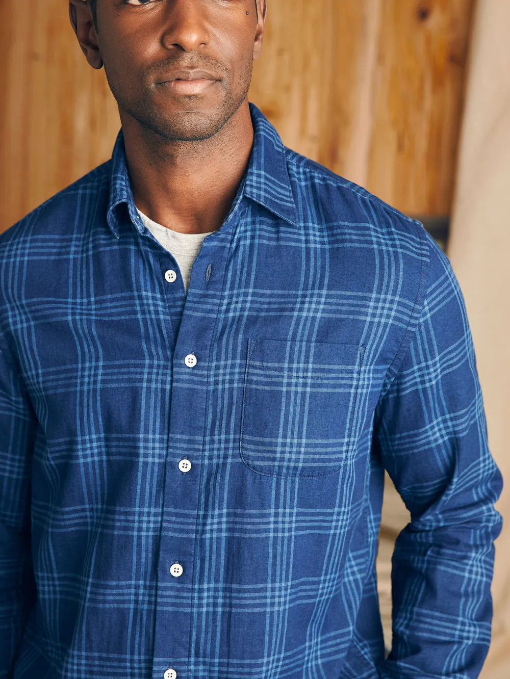Faherty Sunwashed Chambray Shirt in Navy Night Windowpane