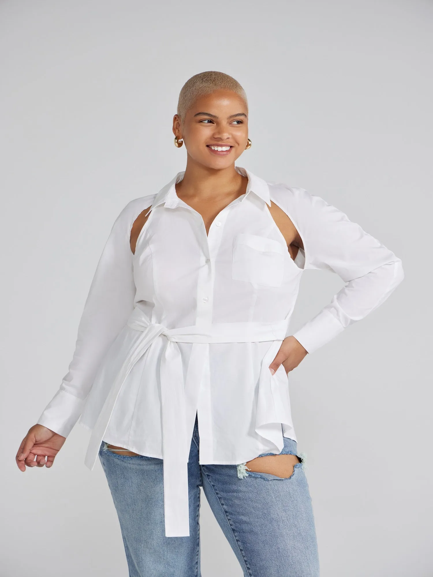 Fashion To Figure - Kalinda Cutout Button-Down Shirt