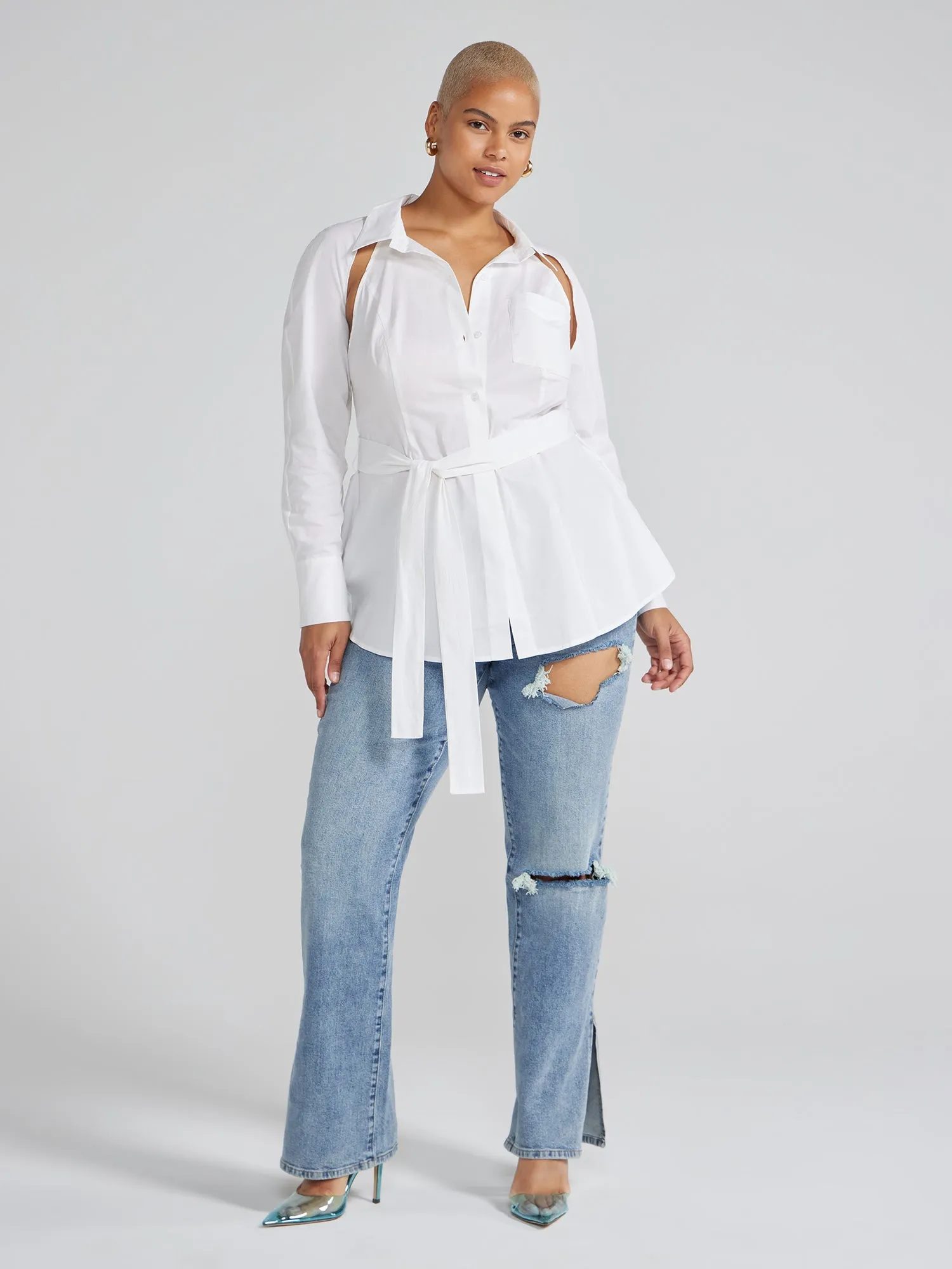 Fashion To Figure - Kalinda Cutout Button-Down Shirt