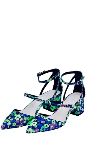 Floral Jacquard Midi Heels
