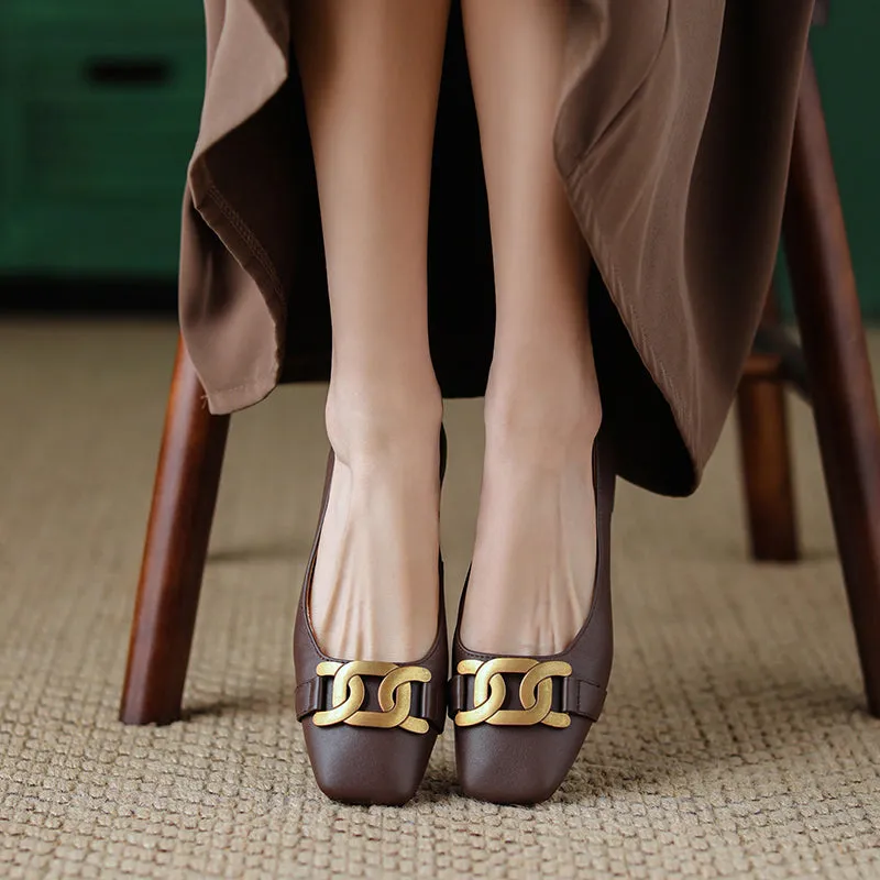 FY Zoe Nude Flats with Metallic Buckle