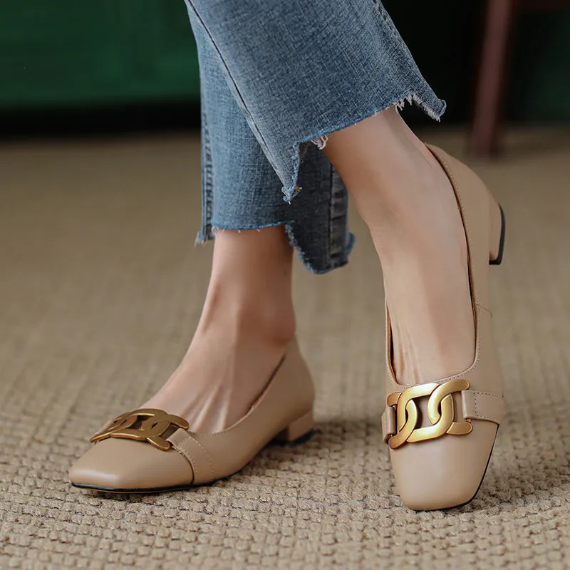 FY Zoe Nude Flats with Metallic Buckle
