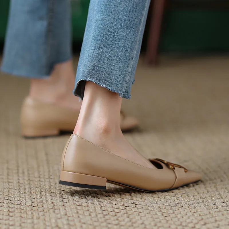 FY Zoe Nude Flats with Metallic Buckle