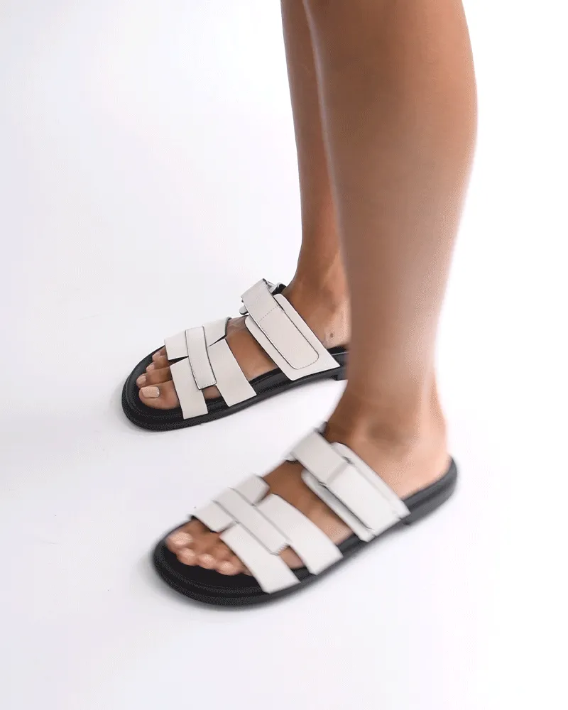 HENDRIX FLAT SLIDES WHITE LEATHER