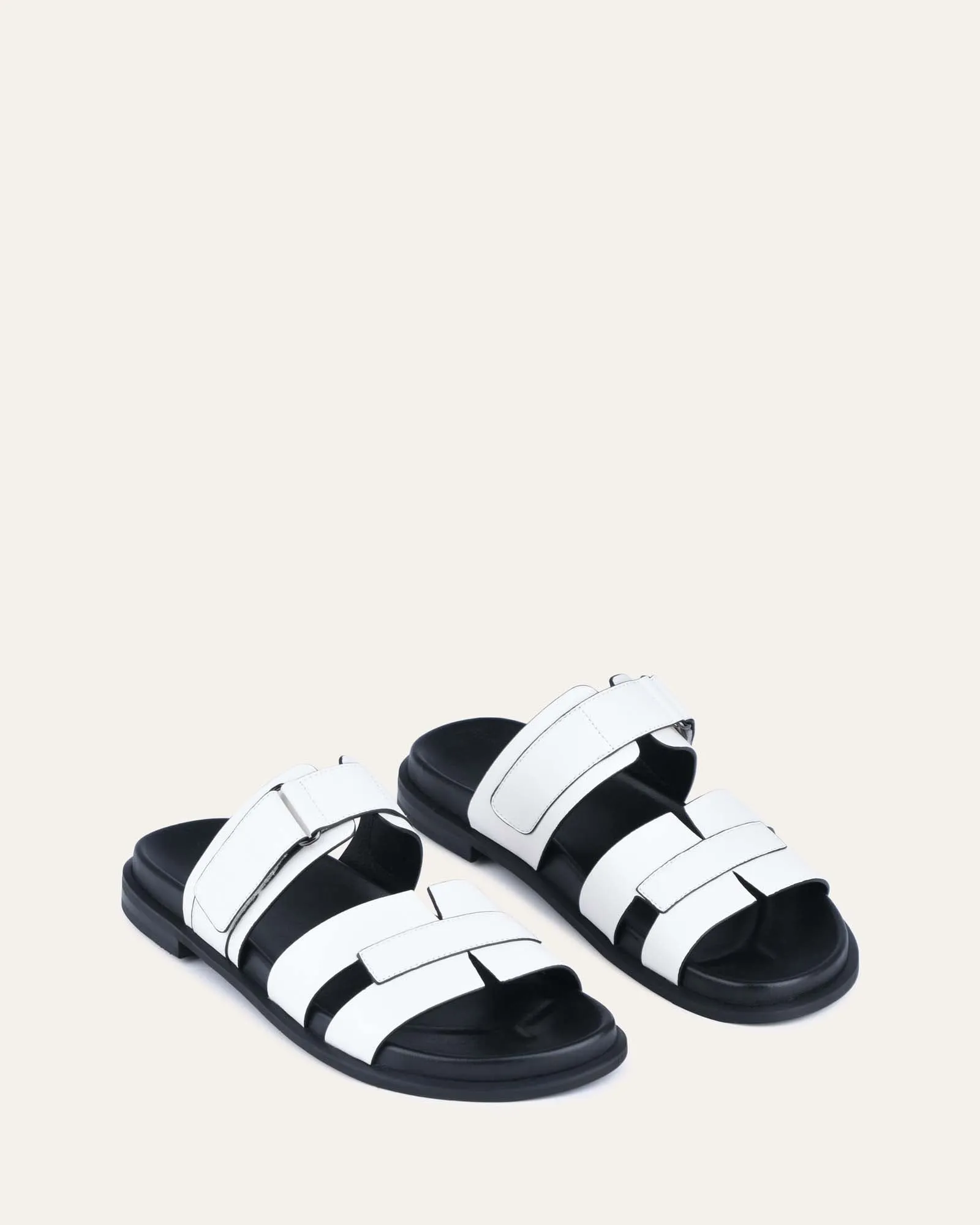 HENDRIX FLAT SLIDES WHITE LEATHER