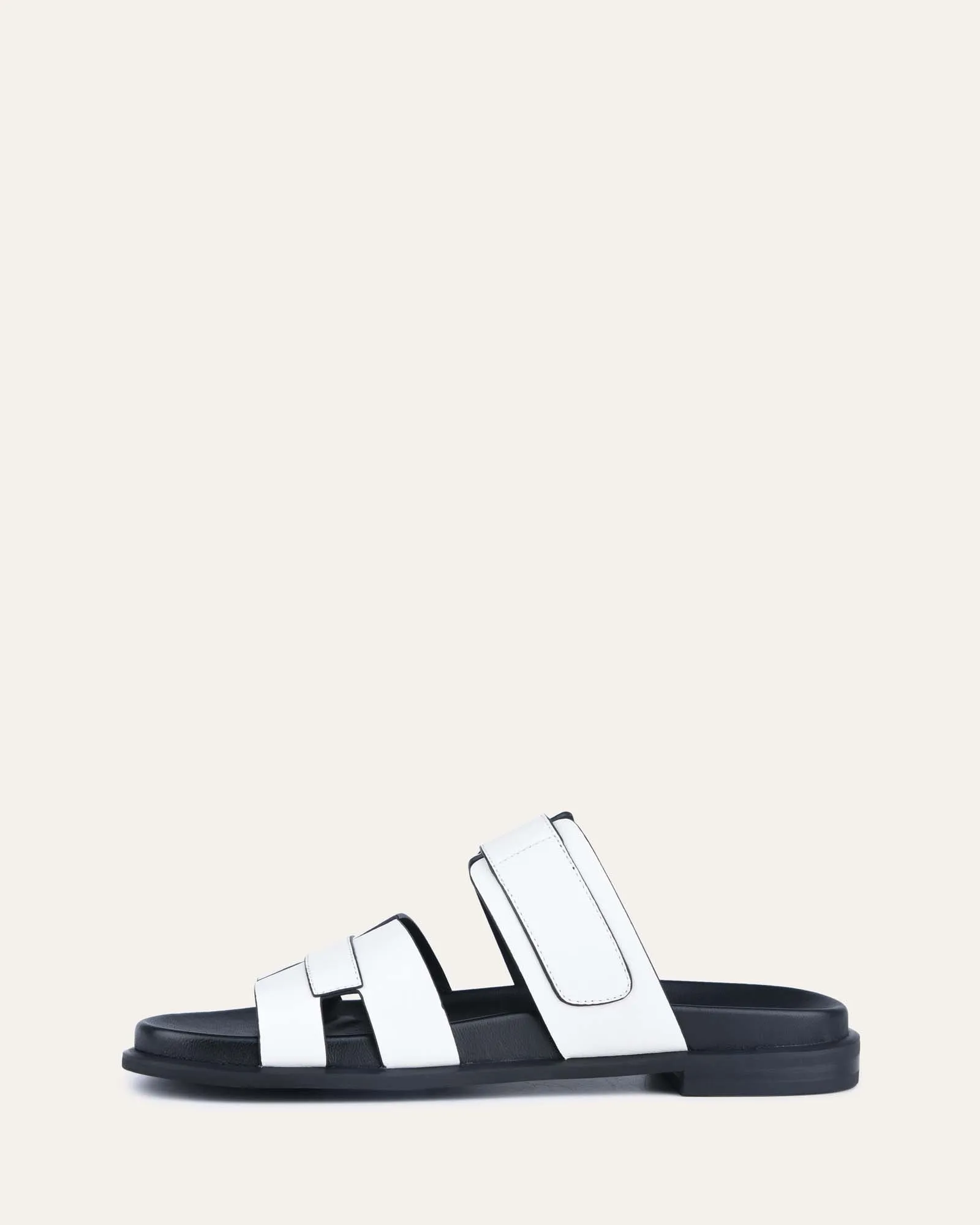 HENDRIX FLAT SLIDES WHITE LEATHER