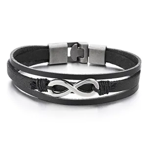 Infinity Love Number 8 Interwoven Brown Genuine Leather Bracelet for Men and Women