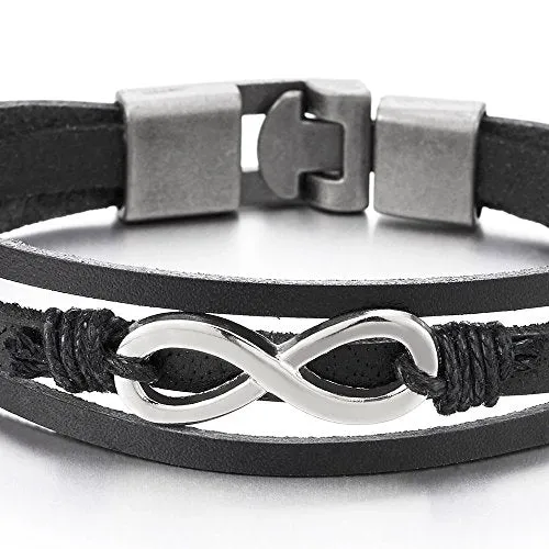 Infinity Love Number 8 Interwoven Brown Genuine Leather Bracelet for Men and Women