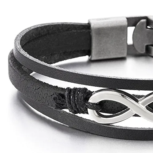 Infinity Love Number 8 Interwoven Brown Genuine Leather Bracelet for Men and Women