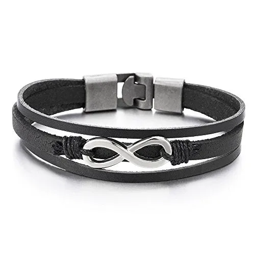Infinity Love Number 8 Interwoven Brown Genuine Leather Bracelet for Men and Women