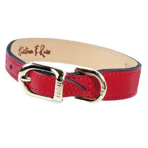 Italian Ferrari Red Leather Dog Collar in Gold