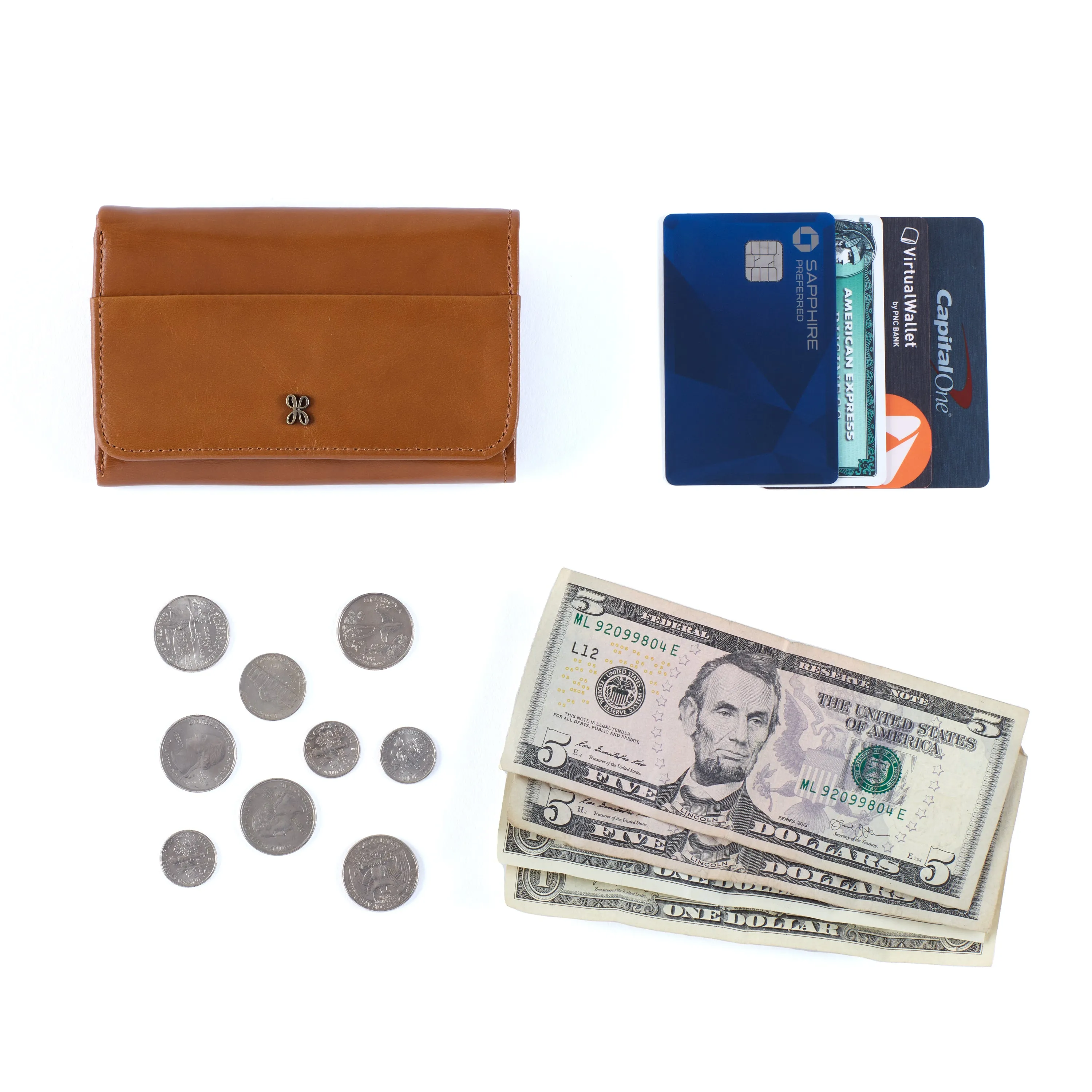Jill Trifold Wallet in Polished Leather - Cherry Blossom