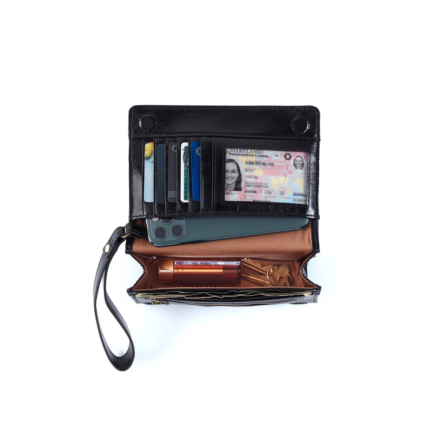 Jill Wristlet in Polished Leather - Nightshade