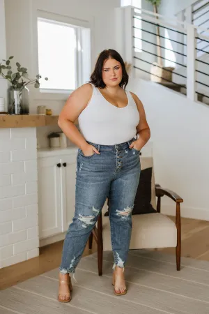 Judy Blue Mid Rise Button Fly Boyfriend Jeans