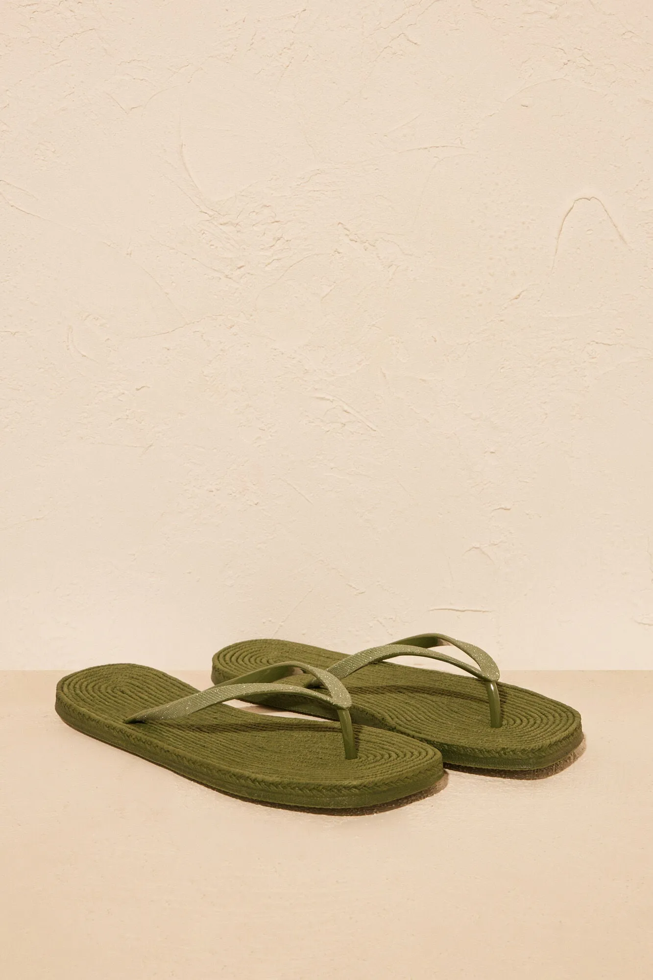 Khaki square toe flip flops