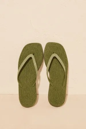 Khaki square toe flip flops