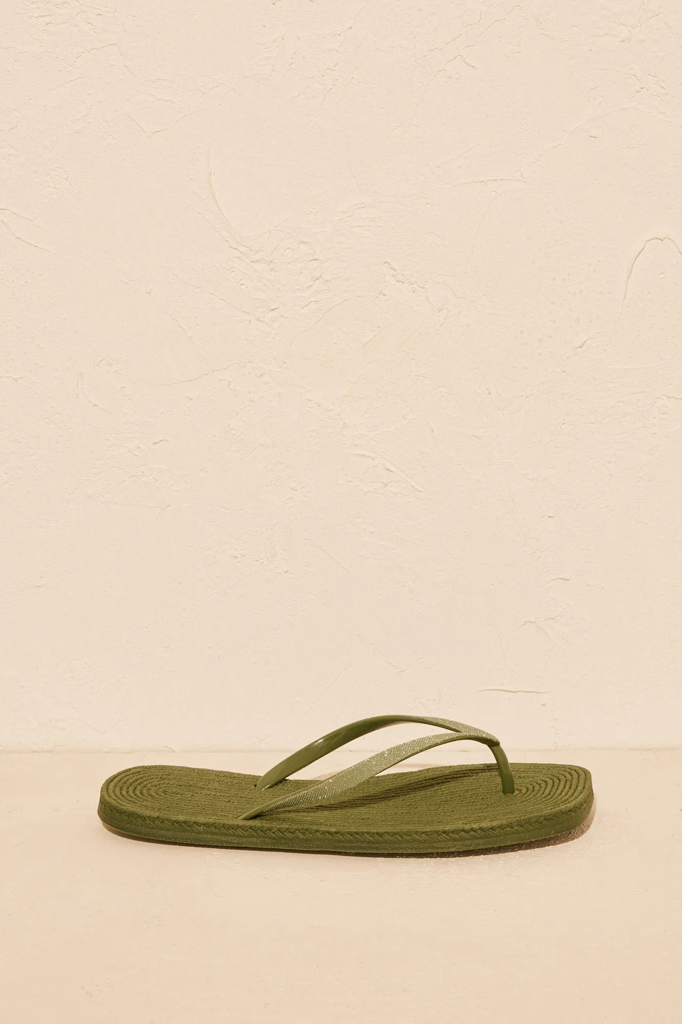 Khaki square toe flip flops