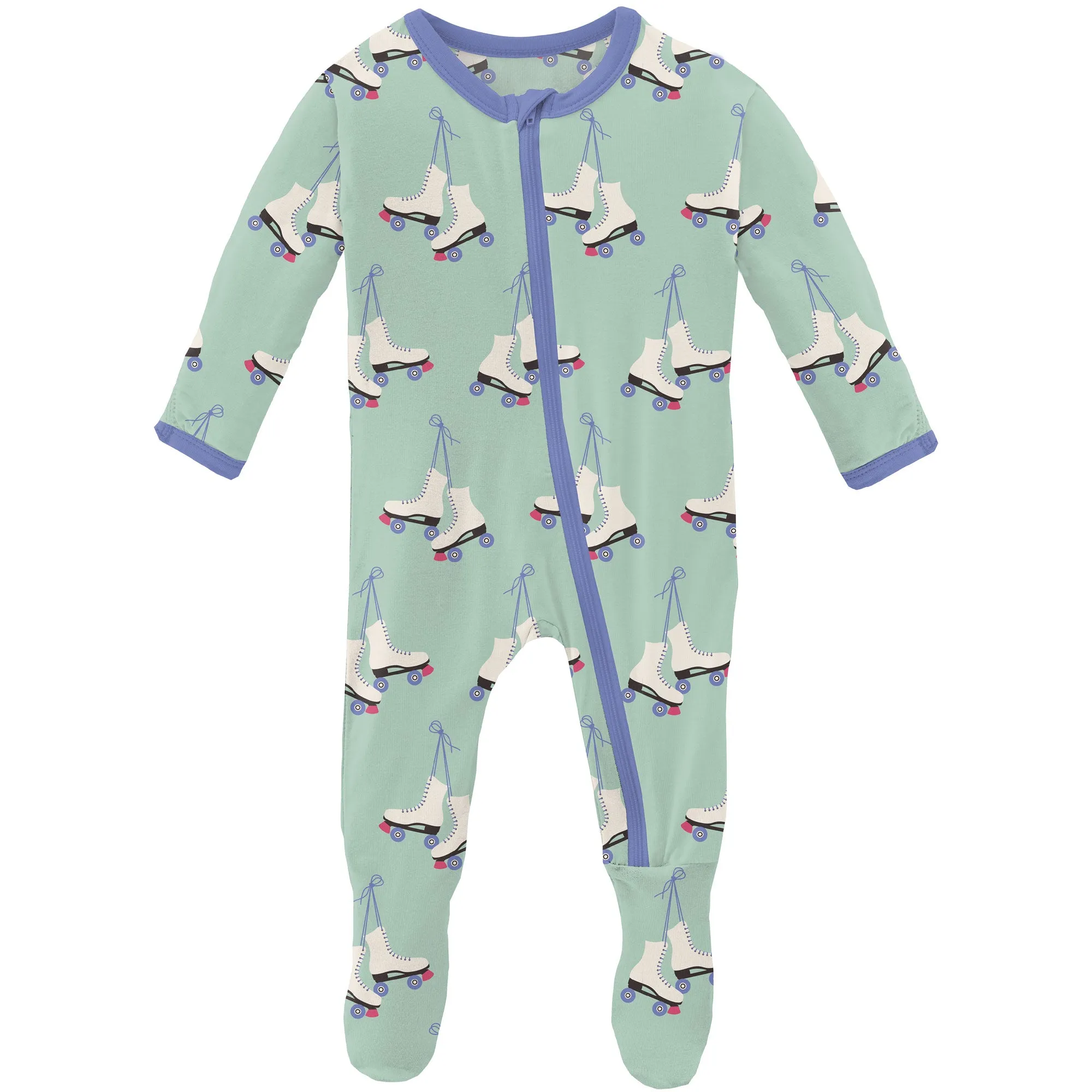 Kickee Pants Bamboo Footie with Zipper - Pistachio Roller Skates