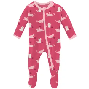Kickee Pants Bamboo Footie with Zipper - Winter Rose Kitty