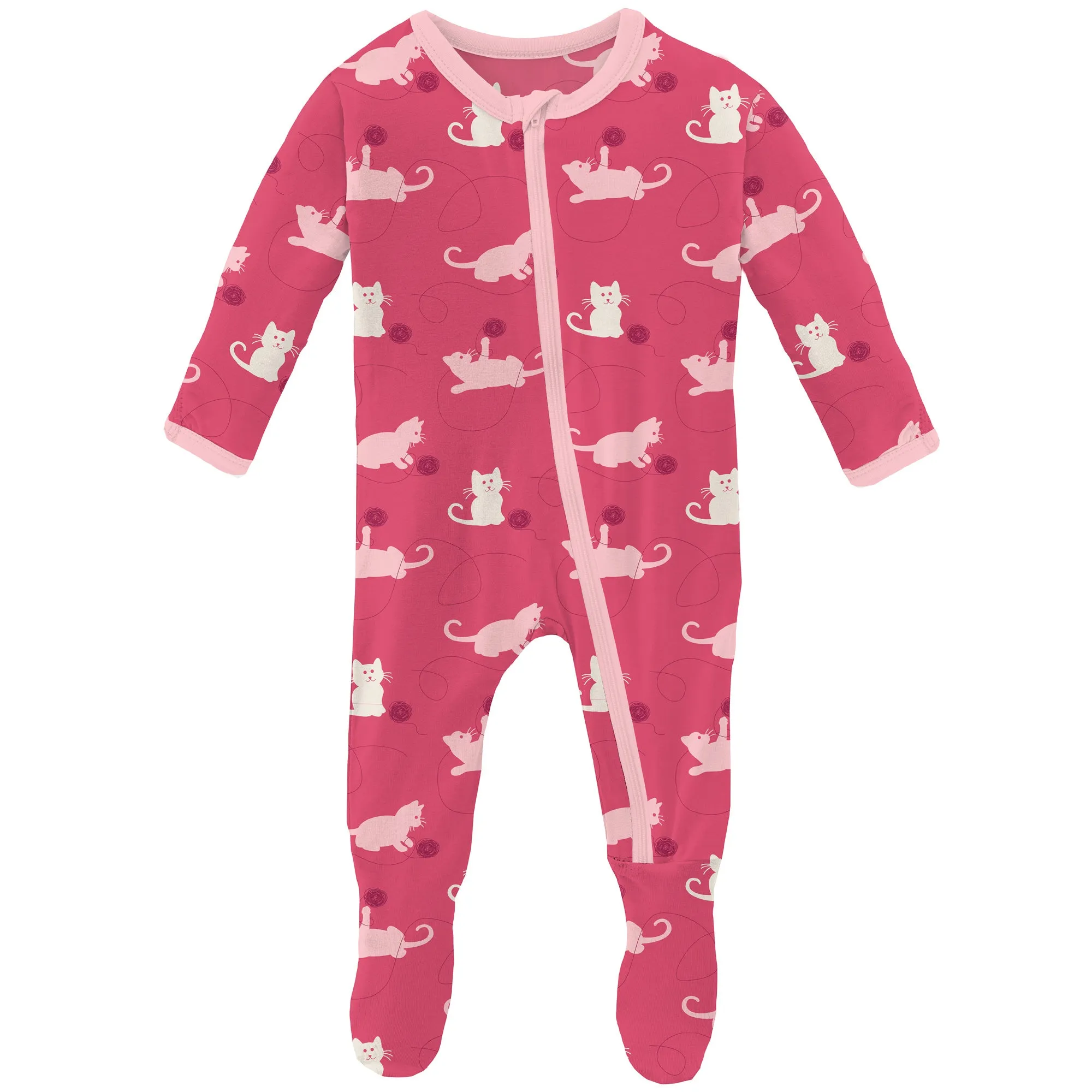 Kickee Pants Bamboo Footie with Zipper - Winter Rose Kitty