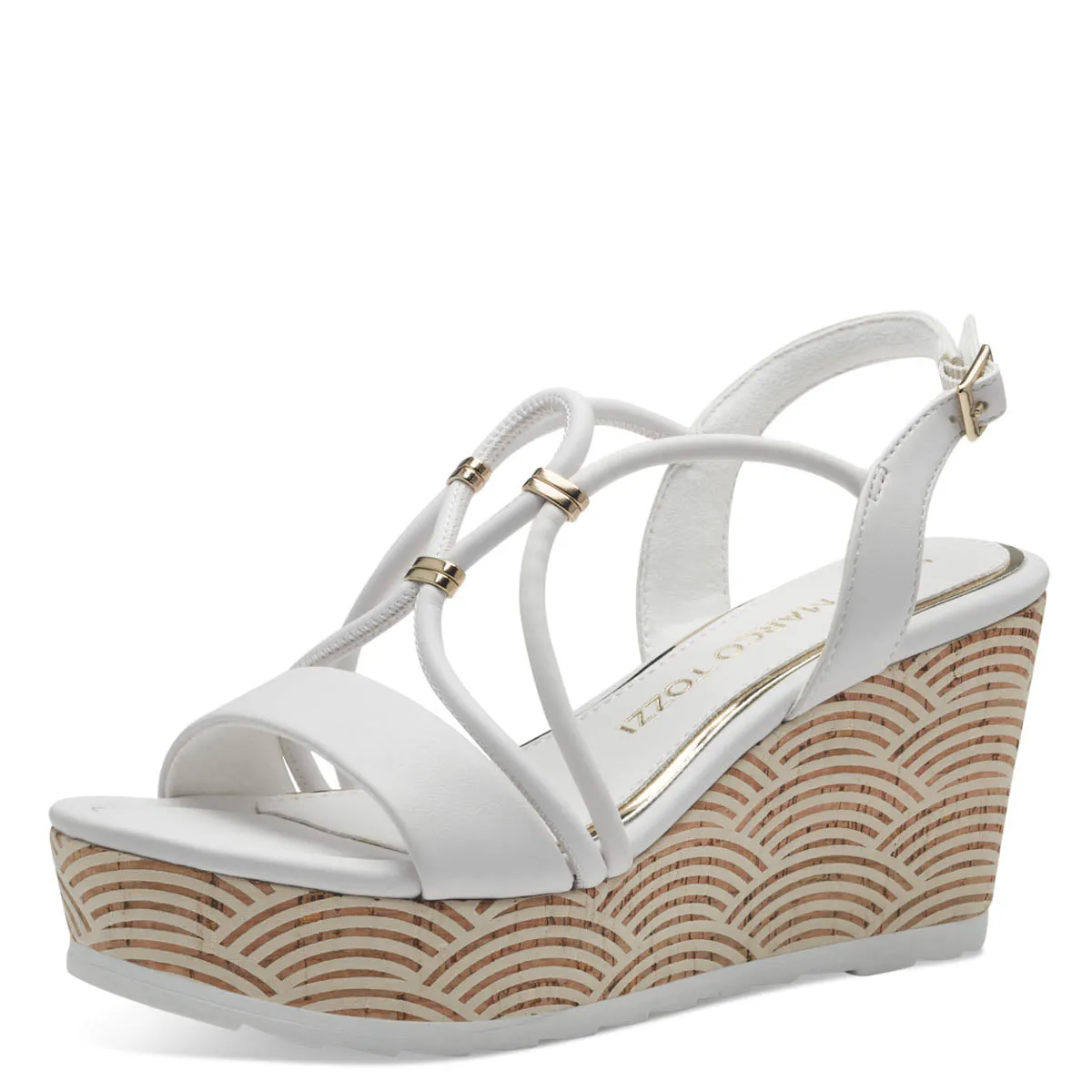 Marco Tozzi White Gold-Detailed Wedge Sandal