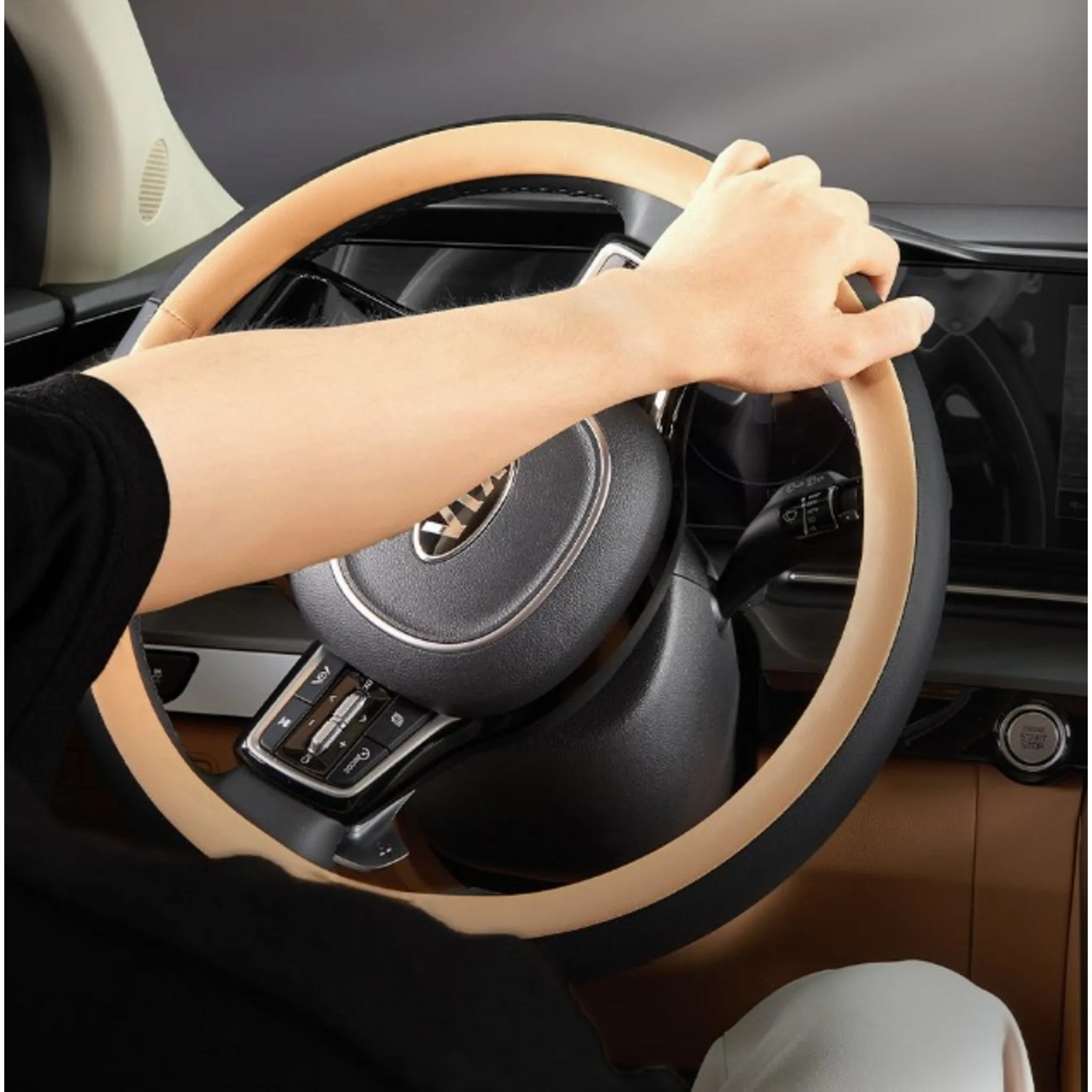 Mayton Real Two-Tone Car Leather Steering Wheel Cover - 🏆 #2 - Automotive Accessories - Best of December