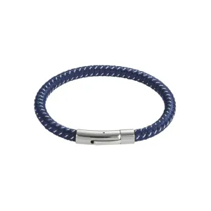 Men's Blue Leather & Stainless Steel Braided Bracelet