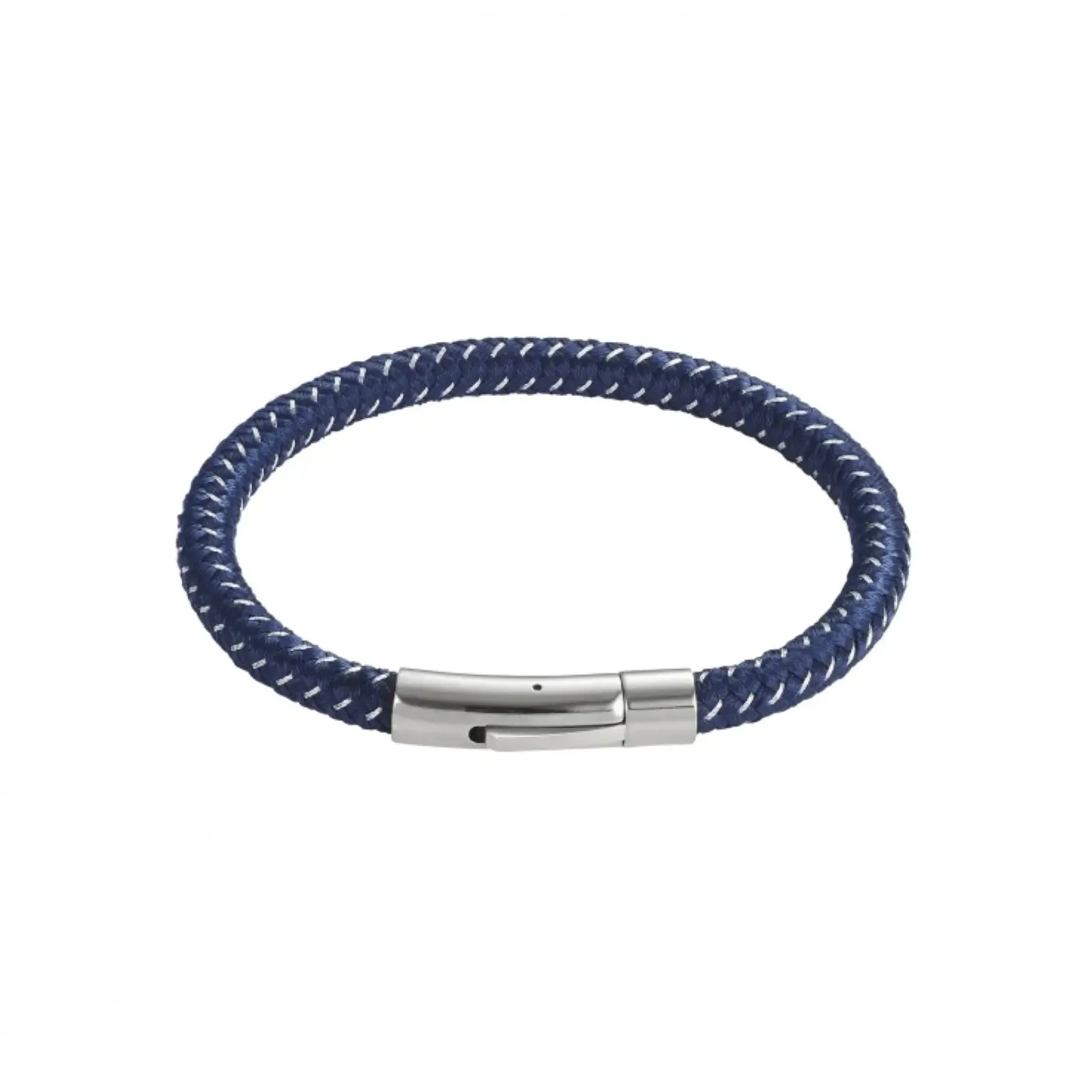 Men's Blue Leather & Stainless Steel Braided Bracelet