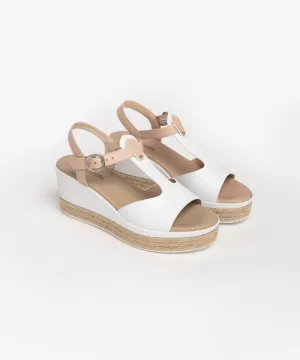 NERO GIARDINI LEATHER WEDGE SANDALS IN WHITE