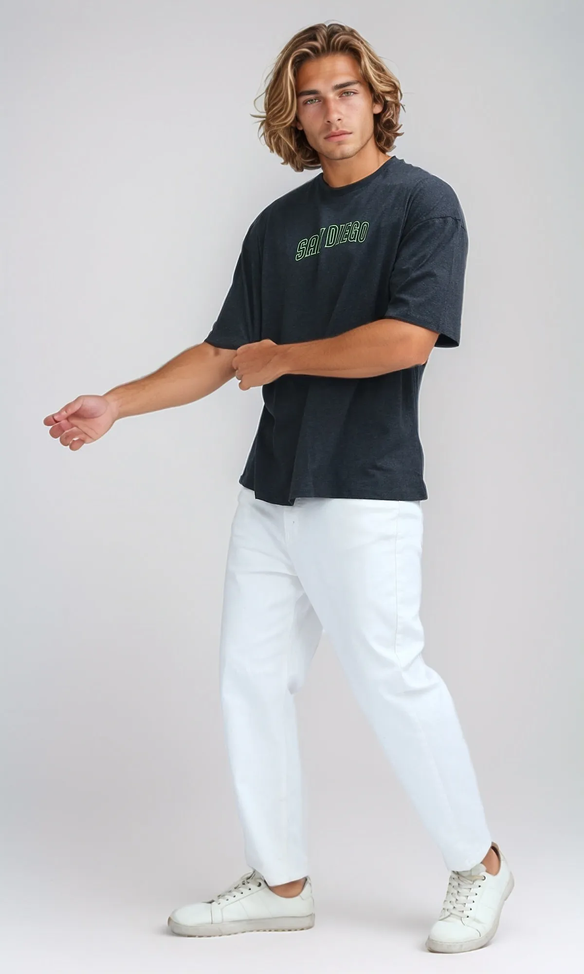 O182411 Heather Dark Grey Printed ''San Diego'' Cotton Tee
