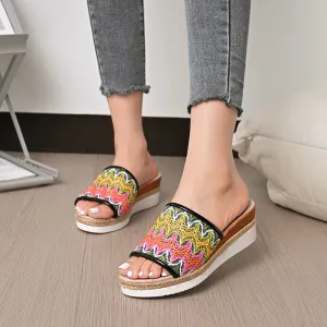 Open Toe Straw Braided Wedge Sandals