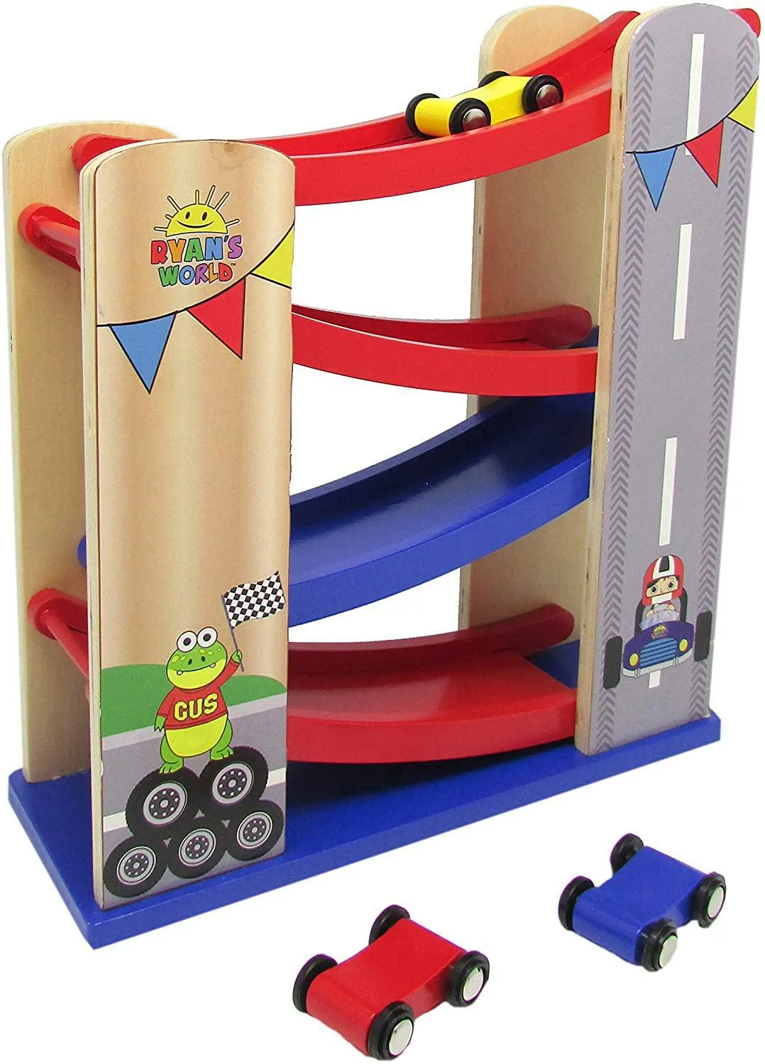 Ryan's World - Ramp Racer - Wooden Car Race Track with 4 Wooden Race Cars