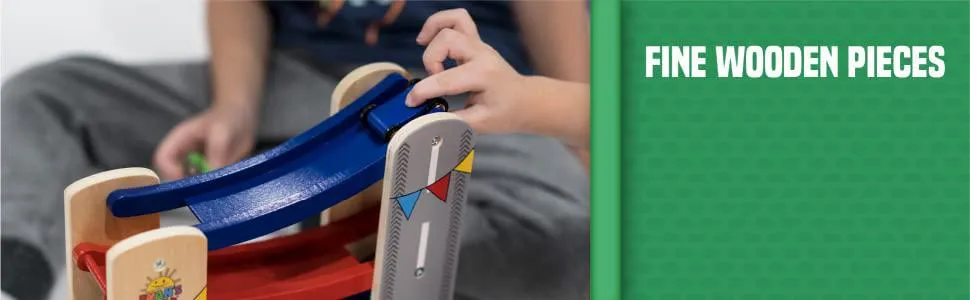Ryan's World - Ramp Racer - Wooden Car Race Track with 4 Wooden Race Cars